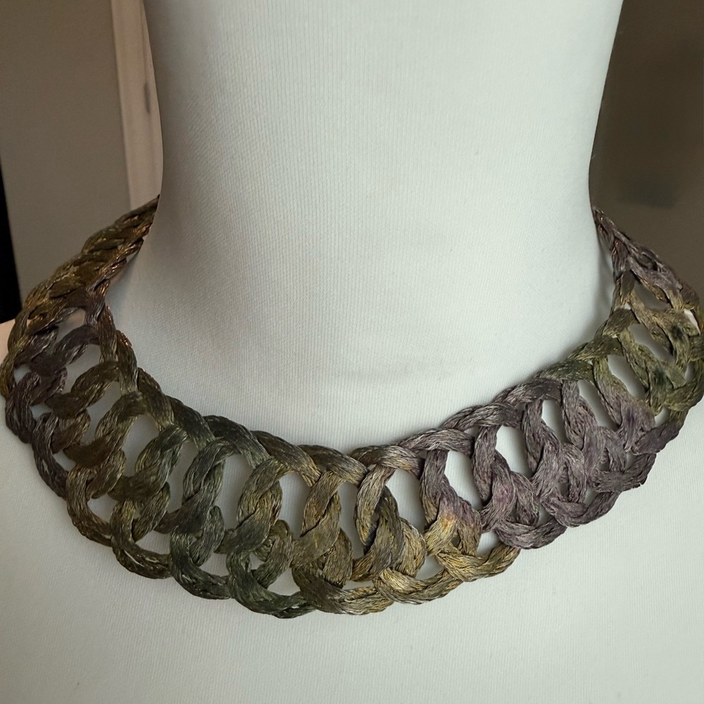Vintage Multicolor Braided Wire Choker Necklace Statement Boho Y2K Festival Indi